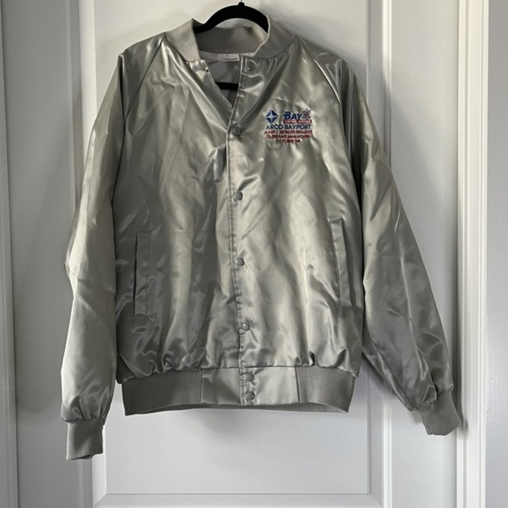 Vintage Bay Control Services Jacket Mens Large ARCO Bayport‎ Satin Project 90s